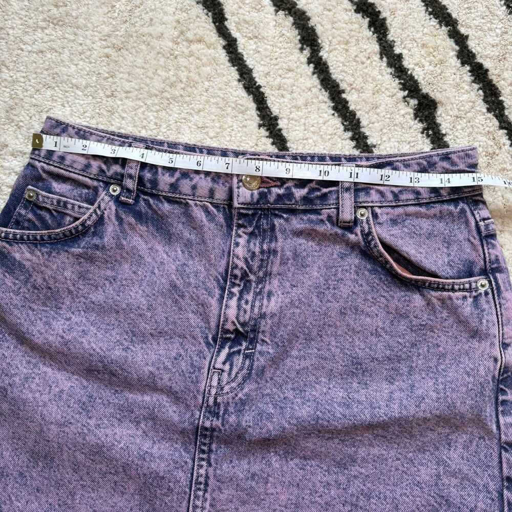 Topshop Moto Denim Mini Skirt Womens 8 Purple Acid Wash Raw Hem 90s RARE ASOT - Picture 7 of 8